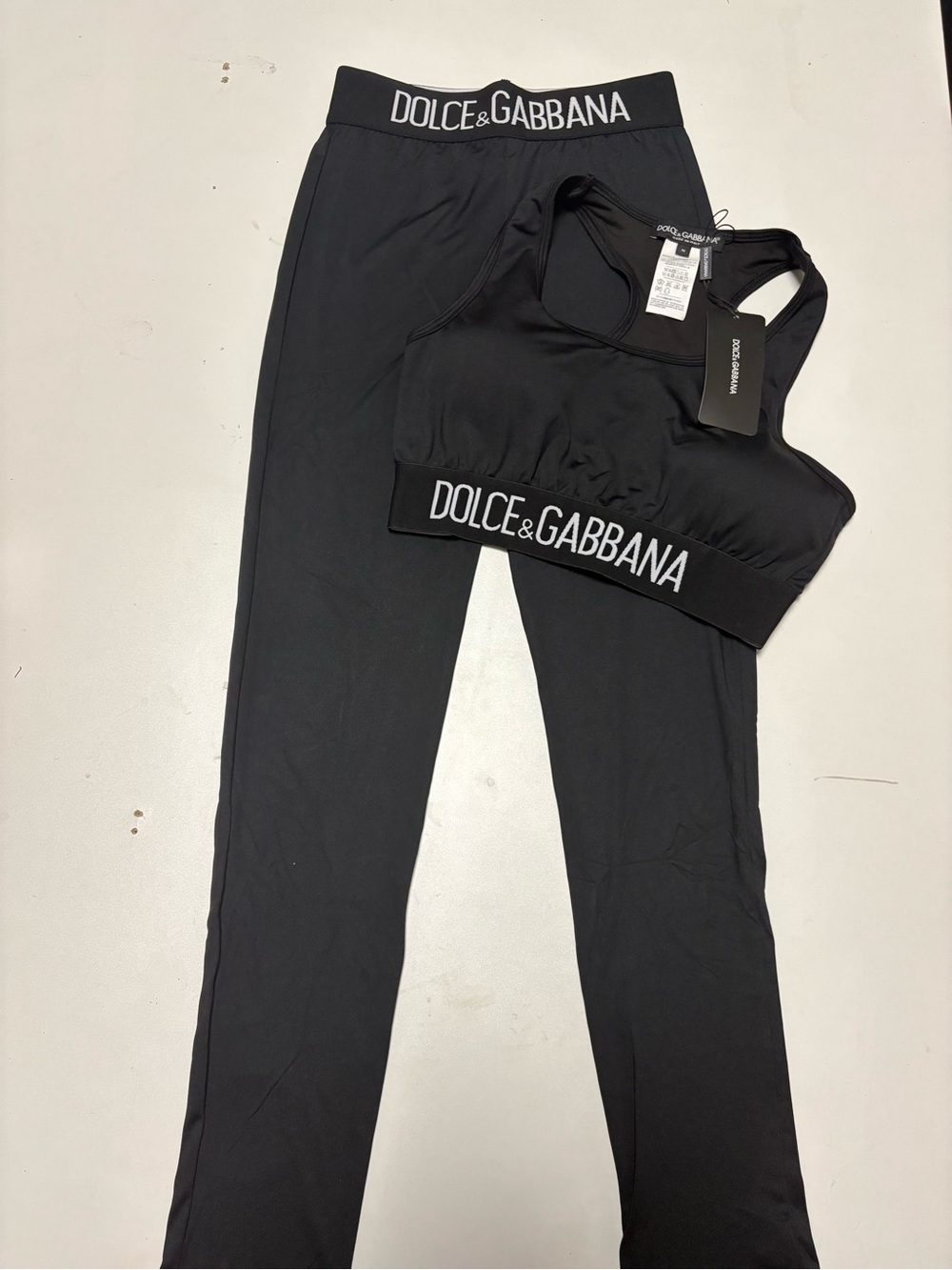 Dolce & Gabbana Black Branded Active Jumpsuit Set - Sports Bra & Leggings